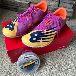 New Balance Track Field Shoes sz W9.5 / M8 Unisex MD500 V8 Spikes Yellow Purple